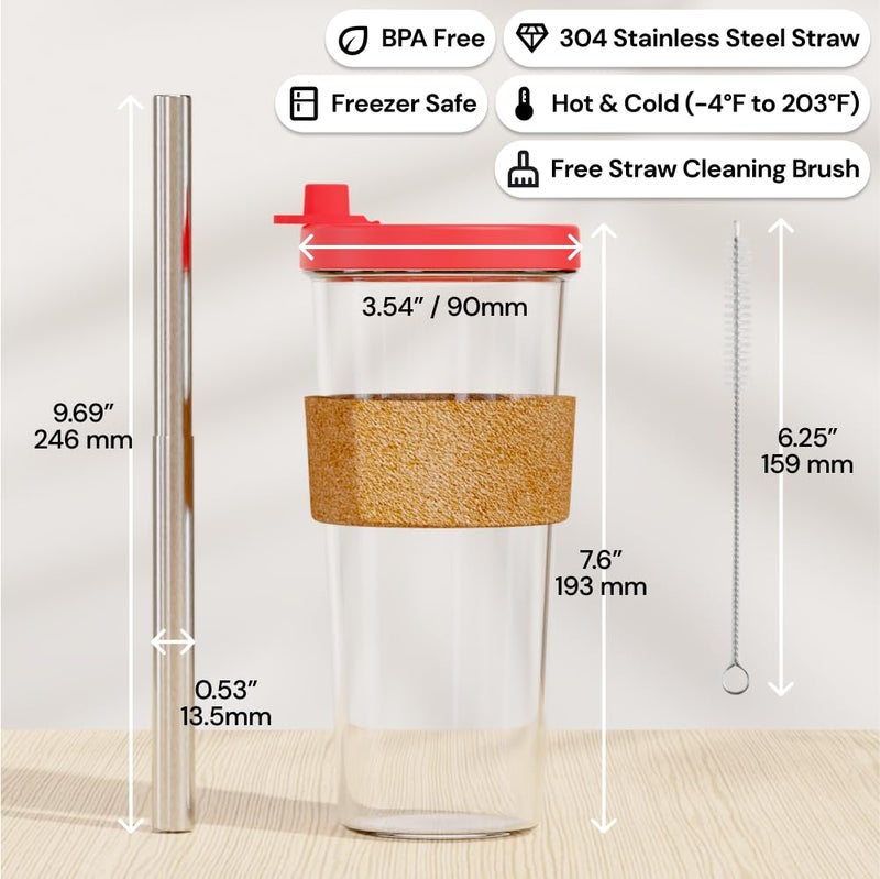 Dodoko Hot Pink Reusable Boba Tea Cup with Straw, 24 oz - Insulated BPA Free Shatterproof Tumbler for Iced Coffee, Smoothies, Cold Drinks - Dishwasher Safe, Includes Straw Cleaner - Image 4